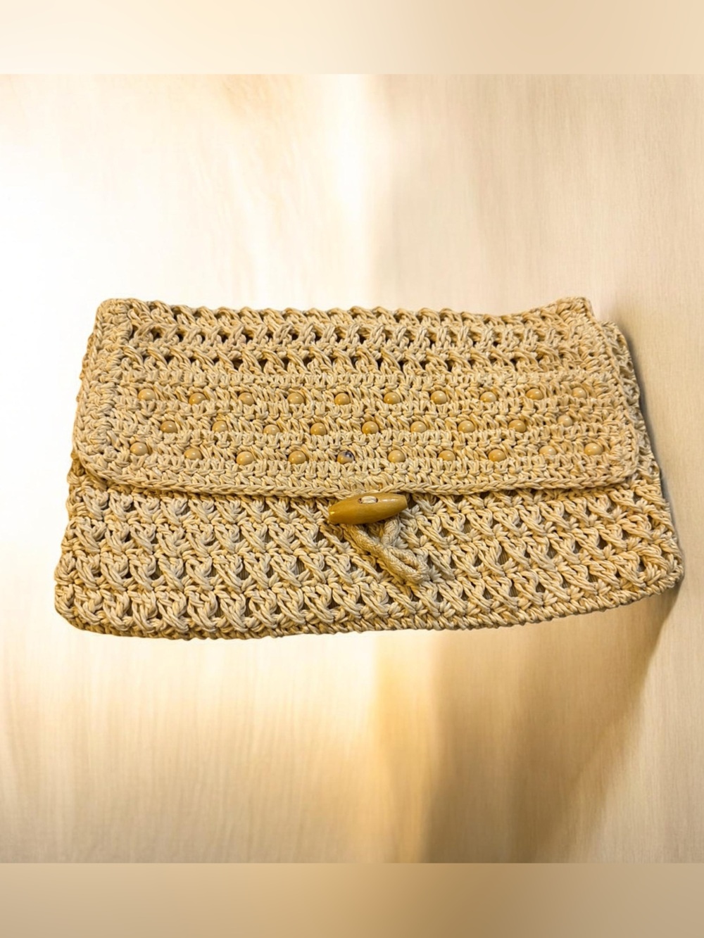 ⁠Boho Handwoven Straw Clutch Bag